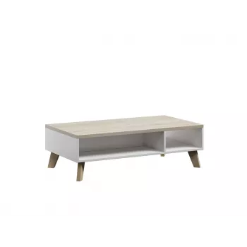 Mesa de centro cama meble LOTTA 110 — rectangular, 1100×600×350 mm, estructura blanca con tablero de roble Sonoma