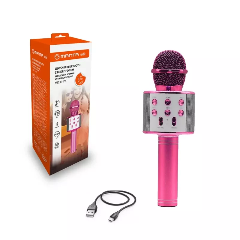 Micrófono MANTA MIC11-PK Rosa — con cable jack 3,5 mm, auricular ligero