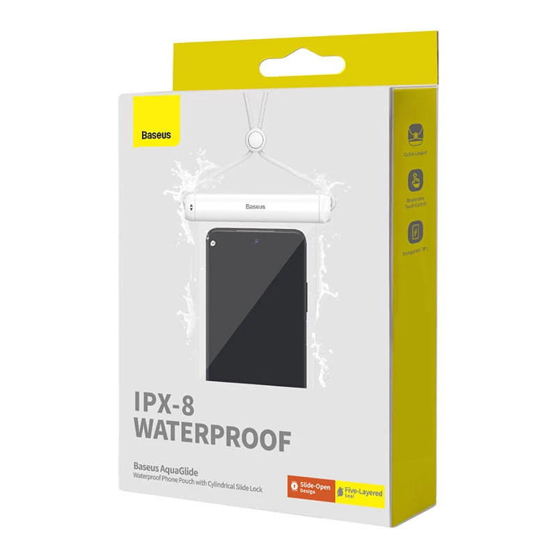 Funda impermeable para móvil Baseus AquaGlide con cierre deslizante cilíndrico (blanco)