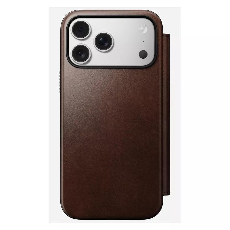 Funda para móvil Nomad Modern Leather Folio para iPhone 17 Pro Max — marrón, cuero, pantalla de 6,3