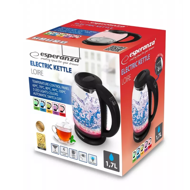 Esperanza EKK027 hervidor eléctrico 1,7 L 2200 W negro, transparente