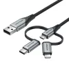 Cable Vention USB 2.0 conector macho A a conector macho 3 en 1 Micro-B&USB-C&Lightning 1M Gris Aleación de aluminio