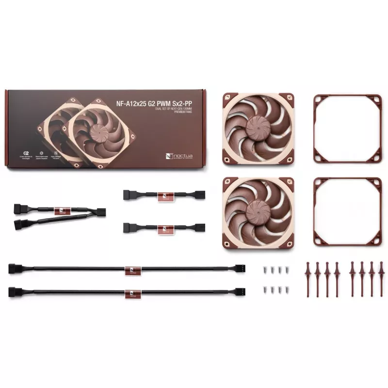 Ventilador para caja de PC Noctua NF-A12X25 G2 PWM SX2-PP 120 mm, 12 V, 1800 rpm, 107,3 m³/h, rodamiento SSO, pack de 2, beige