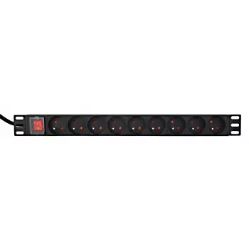 Unidad de distribución de corriente GEMBIRD EG-PDU-9F2F — 9 tomas francesas (tipo E), rack 1H, 16A, cable de 2 m