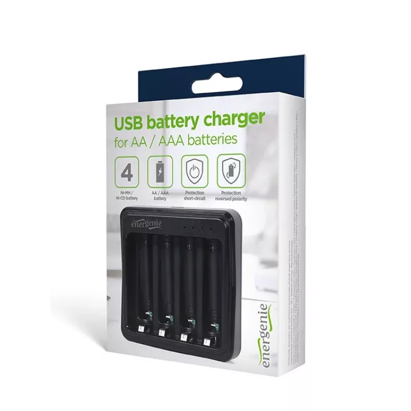 Cargador de pilas Gembird BC-USB-03 compatible con USB AA AAA Negro