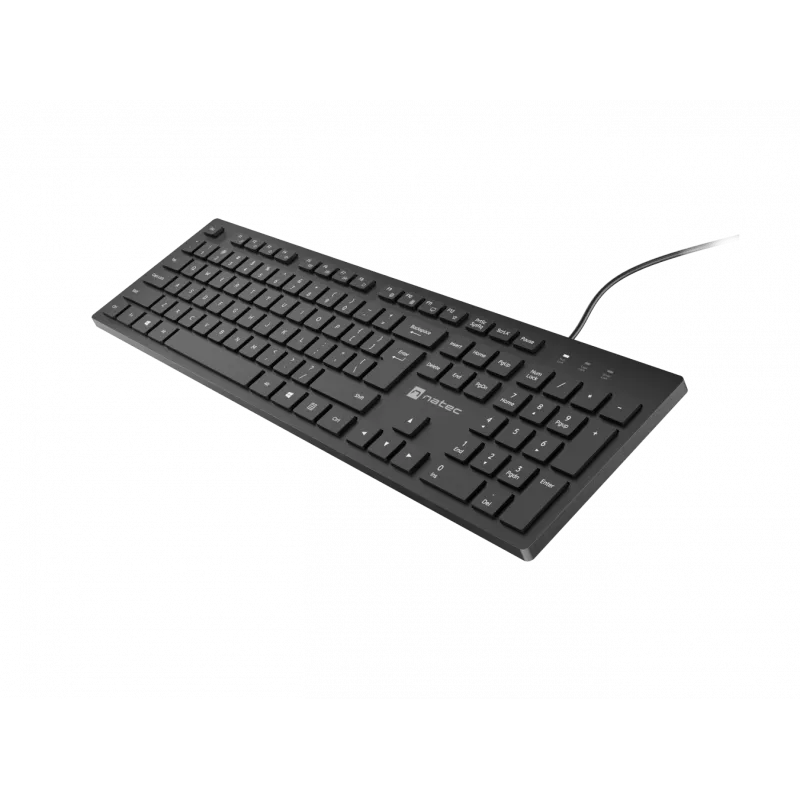 Teclado multimedia fino con cable NATEC HERRING — negro, distribución de perfil bajo, teclas multimedia