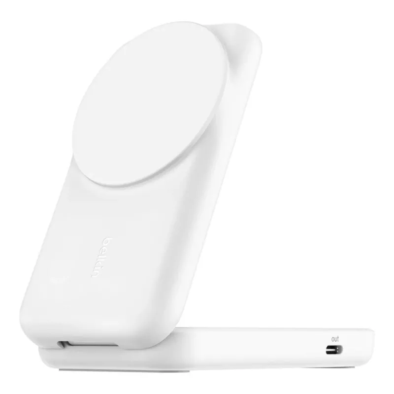 Belkin UltraCharge 25W Qi2 base de carga inalámbrica plegable 2 en 1, blanca (WIZ038KQWH)