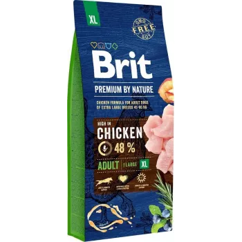 Pienso seco para perros Brit Premium by Nature Adult XL 15 kg — pollo y salmón, 28 % proteína, 16 % grasa