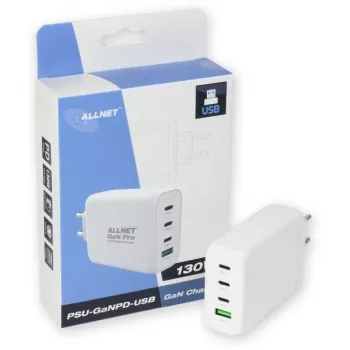 Fuente de alimentación ALLNET PSU-GaNPD-USB-1A3C-130W — 130W, 1× USB-A, 3× USB-C