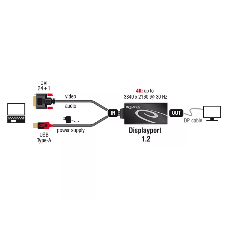 Cable DVI 24+1 + USB-A/DisplayPort 20p DeLOCK 62596