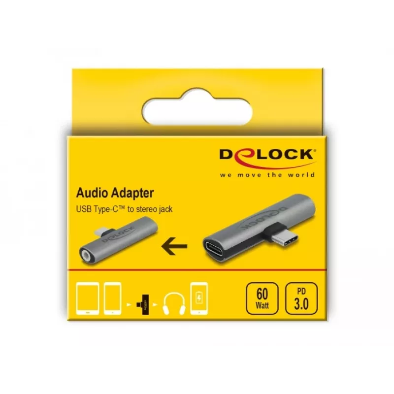 Adaptador de cable DeLOCK 64186 USB Type-C a USB Type-C + 3,5 mm gris
