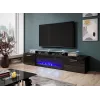 Mueble TV Cama Meble ROVA con chimenea eléctrica, 190x37x48 cm, negro/negro brillante