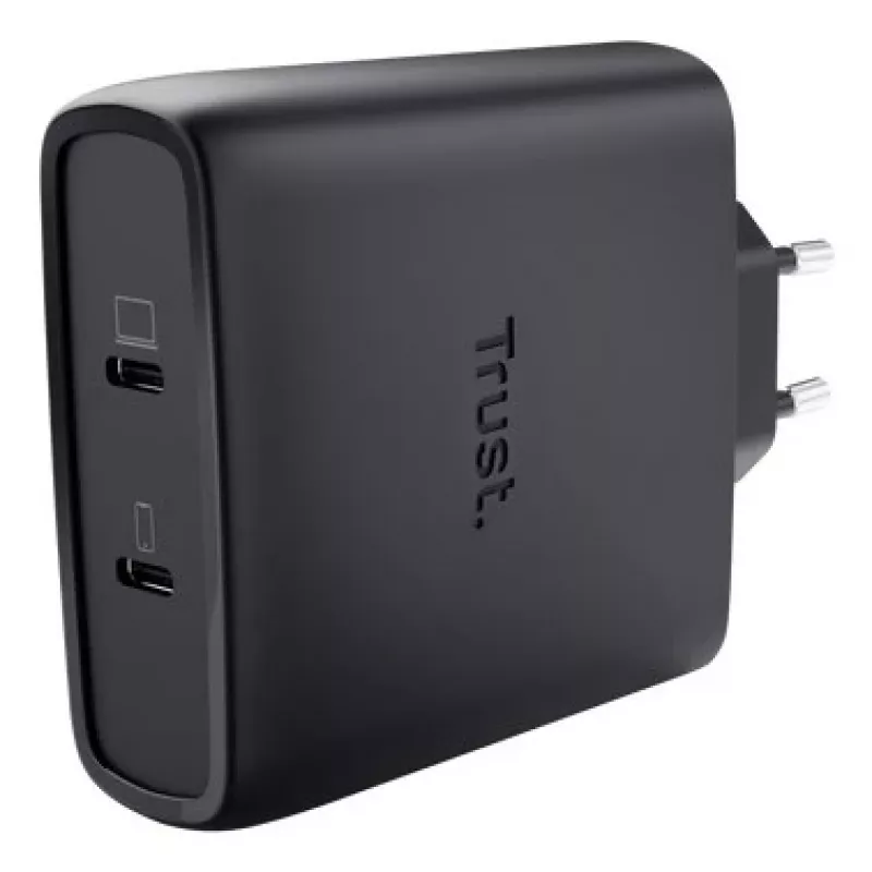 Cargador TRUST Maxo 100W 2 puertos USB-C GaN — 100 W, 2× USB-C, máx. 20 V, cable de 2 m, negro