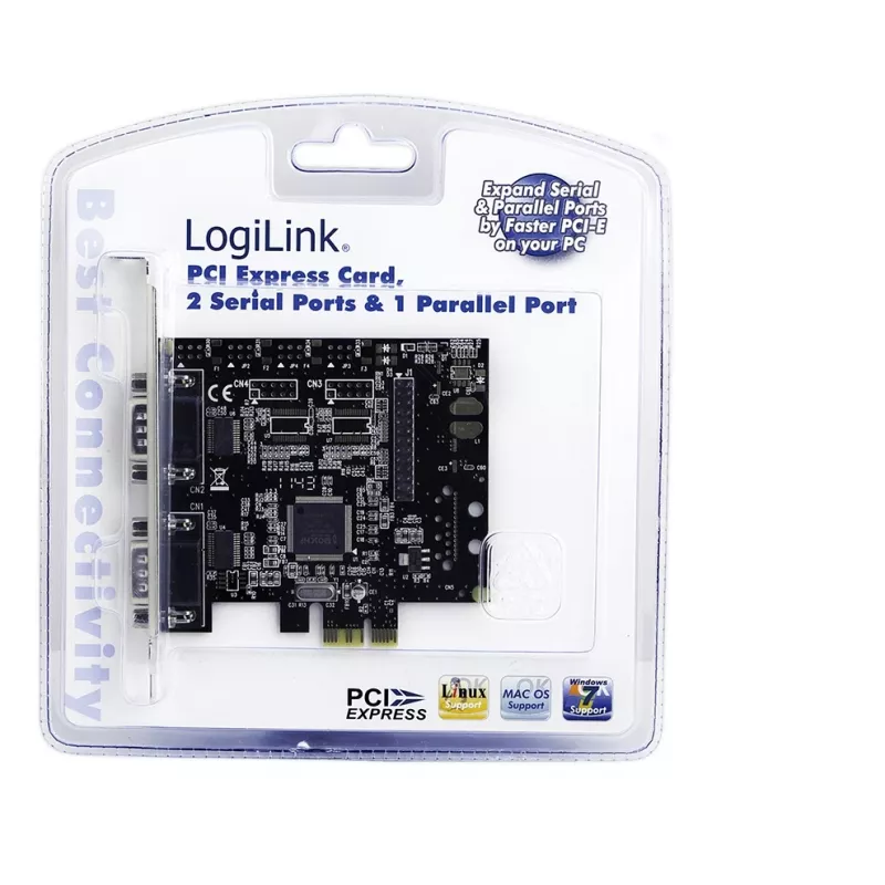 Tarjeta de interfaz PCIe interna LOGILINK PC0033 con salidas serie y paralelo, chipset NetMOS