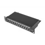Patch panel LANBERG PPF6-9012-B — 12 puertos RJ45, metal, negro, 1U (215×44,5×130 mm)