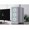 APNX Caja de PC Semitorre C1-R-WT-v1 — Blanca, compatible con ATX/Micro-ATX/Mini-ITX, 3 ventiladores frontales de 120 mm preinstalados, 3 bahías de 3,5 pulgadas + 3 de 2,5 pulgadas, USB 3.2 Gen1 x2