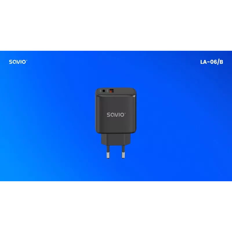 Cargador de pared SAVIO LA-06/B 30 W, USB-A + USB-C, Quick Charge, Power Delivery 3.0, negro