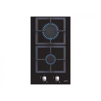Placa de gas integrable CATA SCI 3002 BK, 30 cm, 2 zonas, mandos giratorios, cristal negro