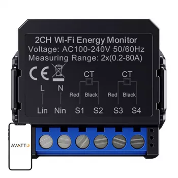Medidor de energía bidireccional inteligente Avatto WPM16-2 – conectividad WiFi, monitorización de consumo y generación