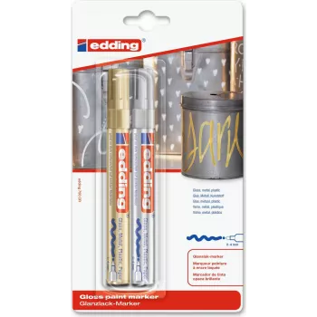 Rotuladores Edding e-750 Oro Plata — Tinta metálica, carcasa redonda, pack de 2