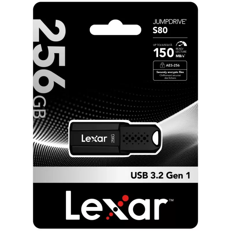 Memoria USB Lexar JumpDrive S80 256 GB, USB Type-A, USB 3.2 Gen 1, negra, 20 g