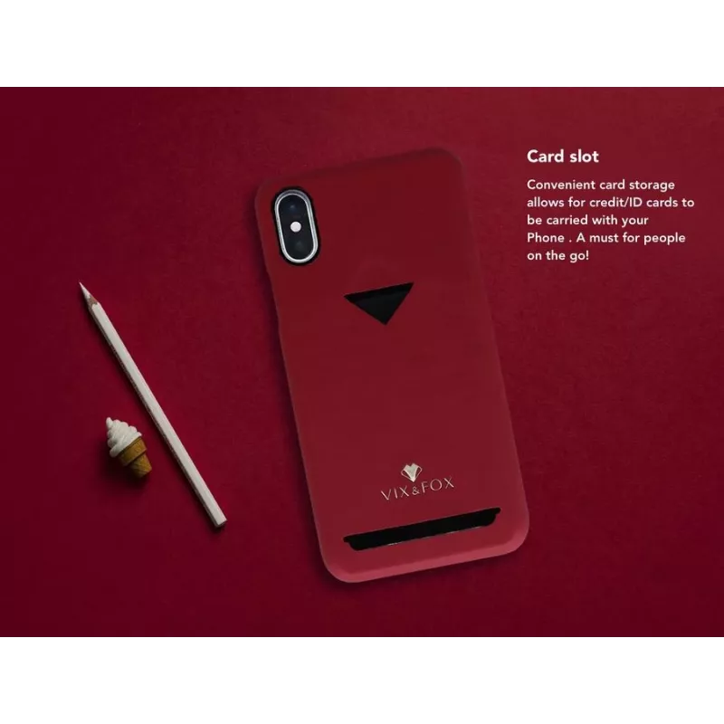 Funda trasera con ranura para tarjetas VixFox para iPhone XSMAX rojo rubí – funda protectora con compartimento para tarjetas integrado