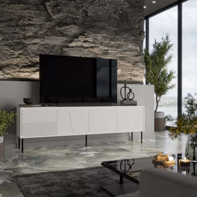 Mueble RTV ABI 4D 200x38x62 blanco mate