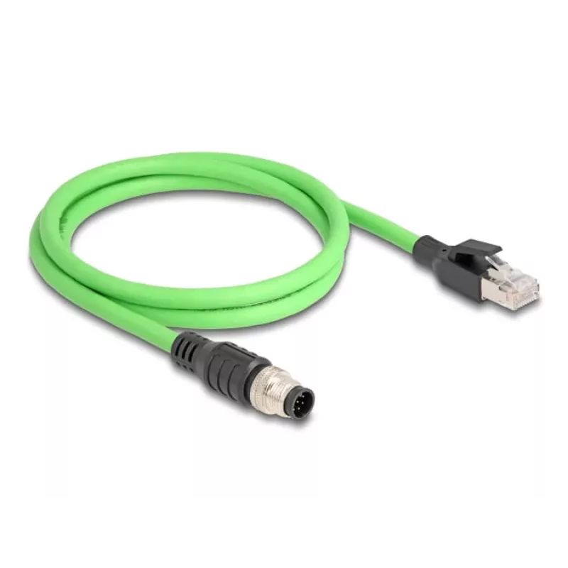 Cable de red DeLOCK M12 A-codificado 8 polos conector macho a conector macho RJ45 PUR (TPU) 1 m