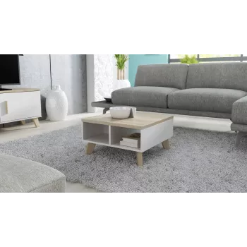 Mesa de centro Cama LOTTA 60 blanca/roble Sonoma