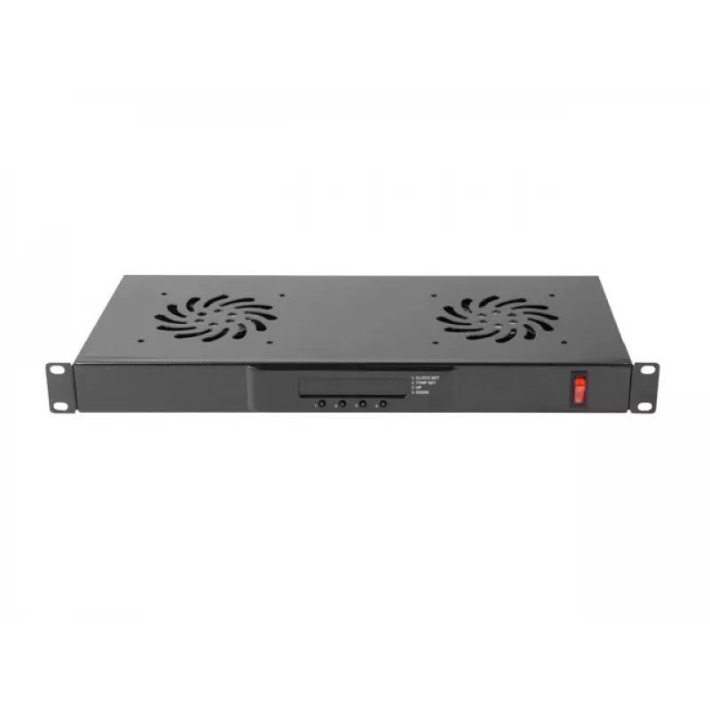 Lanberg AK-1502-B panel de ventilación para rack, 1U, 19 pulgadas, 2 ventiladores, termostato, LCD, 230 V, 483 x 192 x 44,45 mm, negro