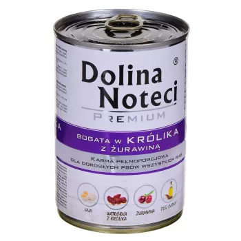 Comida húmeda para perros dolina noteci Premium Rico en conejo y arándano 400 g — perros adultos, sin cereales, sin gluten, 12 % proteína