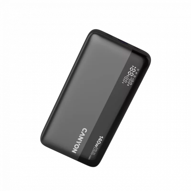 CANYON Batería externa PB-240, 25000mAh PD140W con pantalla, tamaño 160,0x82x27 mm, peso 508±10g, Gris oscuro