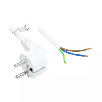 Cable de alimentación con conector Schuko tipo E+F (CEE 7/7, en ángulo) a extremos pelados, blanco, 1,00 mm², 3 m, Good Connections® (P0185-W030)