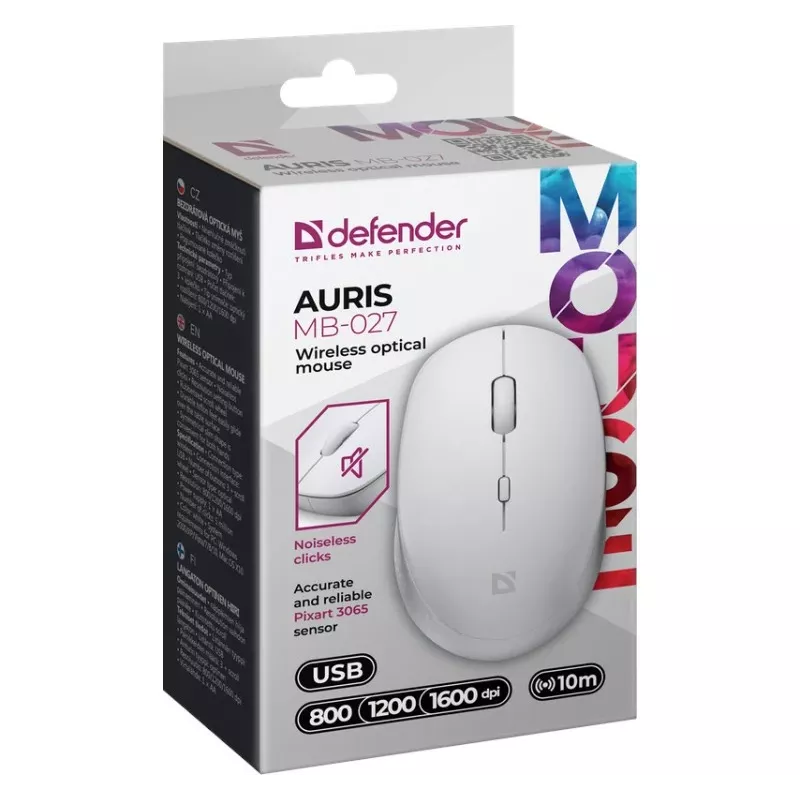 Ratón inalámbrico con clic silencioso AURIS MB-027 800/1200/1600 DPI blanco