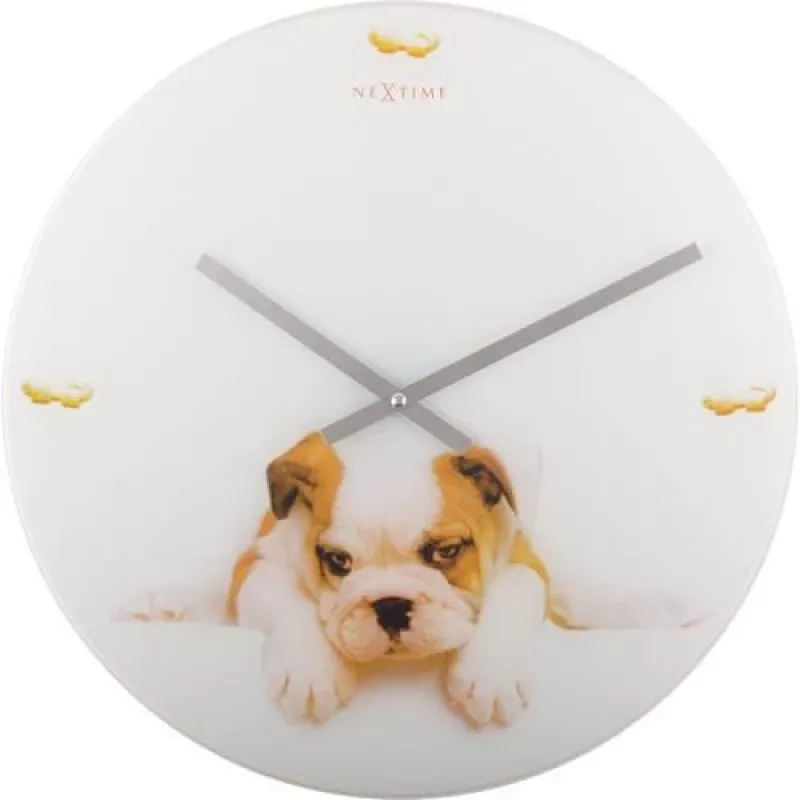 Reloj NeXtime 8136 Puppy, Ø43 cm, pared, blanco/beige