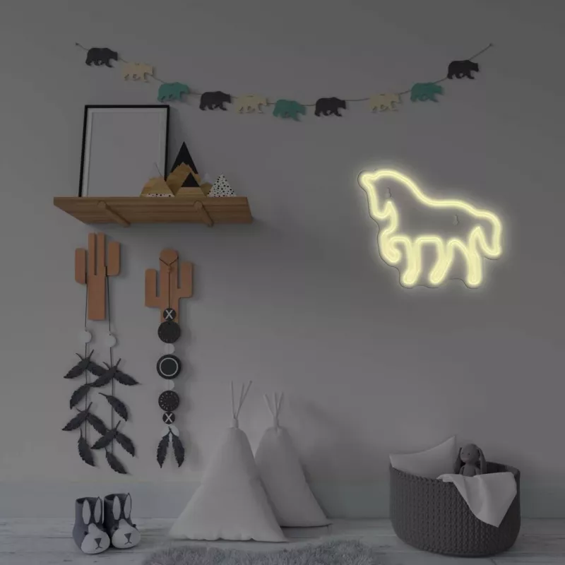 Cartel de neón LED MANTA SNL103WH – motivo caballo, blanco