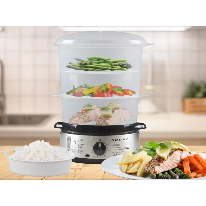 Vaporera Beper BC.250 3 cestas encimera 800 W acero inoxidable