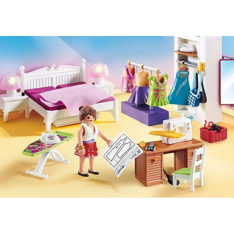 Casa de muñecas Playmobil set de juego con figuras – dormitorio con rincón de costura 70208