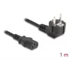 Cable de alimentación DELOCK CEE 7/7 (E+F) a IEC C13 en ángulo de 90°, 1 m, H05VV-F 3x1,00 mm², negro
