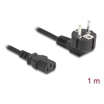 Cable de alimentación DELOCK CEE 7/7 (E+F) a IEC C13 en ángulo de 90°, 1 m, H05VV-F 3x1,00 mm², negro