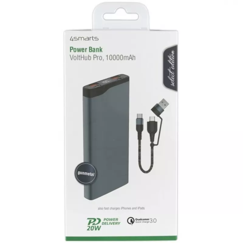 Batería externa 4Smarts VoltHub Pro 10000mAh 22.5W con Quick Charge, PD gunmetal *Select Edition*