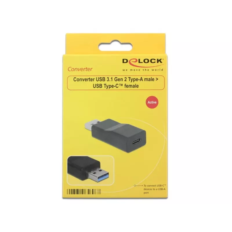 Adaptador de cable DeLOCK 65696 USB 3.1 Gen 2 Type-A a Type-C Negro