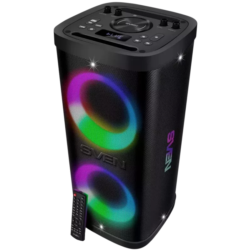 Altavoz portátil SVEN PS-950, negro, potencia de salida 2x80W (RMS), TWS, Bluetooth, IPx4, FM, USB, microSD, pantalla LED, batería de litio