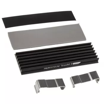Disipador Aqua-Computer kryoM.2 — aluminio/acero inoxidable, 70×24×9 mm