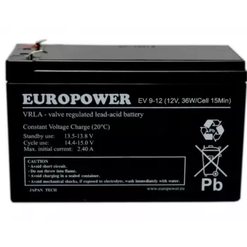Batería sellada de plomo-ácido europower EV 12-9 — 12 V 9 Ah para SAI y emergencia