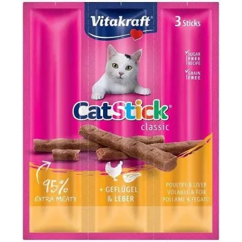 Snack para gatos Vitakraft CatStick Mini hígado de ave — snacks cárnicos firmes, 3 uds., 18 g, sin cereales