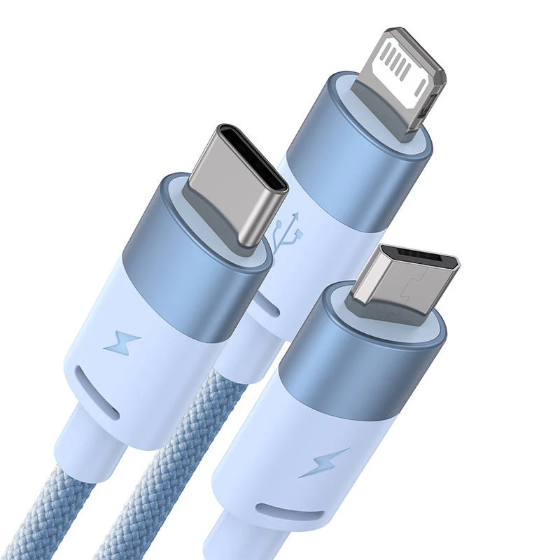 Cable USB 3 en 1 Baseus StarSpeed Series, USB-C + Micro + Lightning 3,5A, 1,2m (Azul)