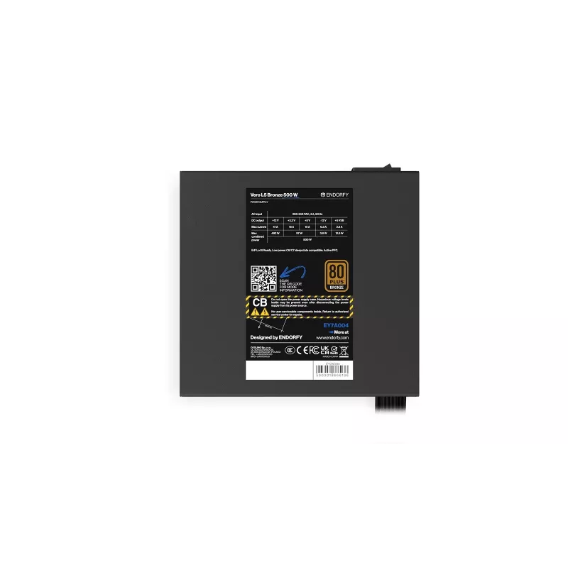 Fuente de alimentación ENDORFY Vero L5 500 W ATX, 80 PLUS Bronze, 24 pines, ventilador de 120 mm, no modular