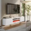 Mueble RTV Cama LARA 183x35x37 blanco mate + blanco con chimenea