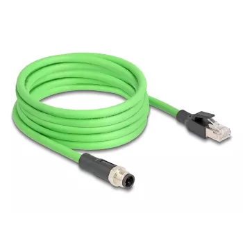 Cable de red DeLOCK M12 D-codificado 4 polos conector macho a conector macho RJ45 PUR (TPU) 5 m